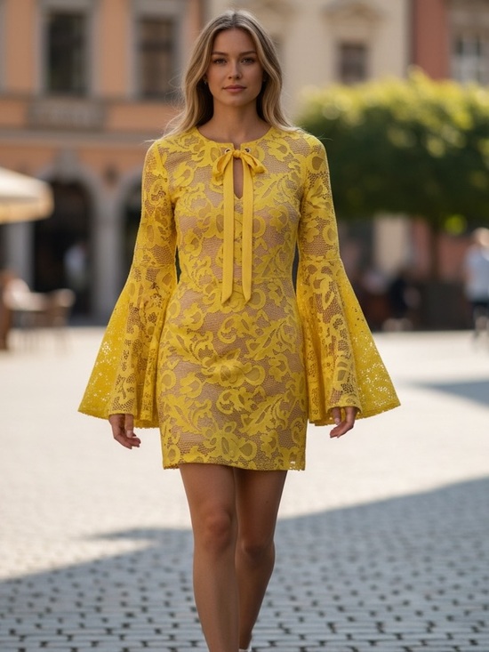 Va Va Voom Dresses & Skirts - Va Va Voom Yellow Bell Sleeve Sheath Dress